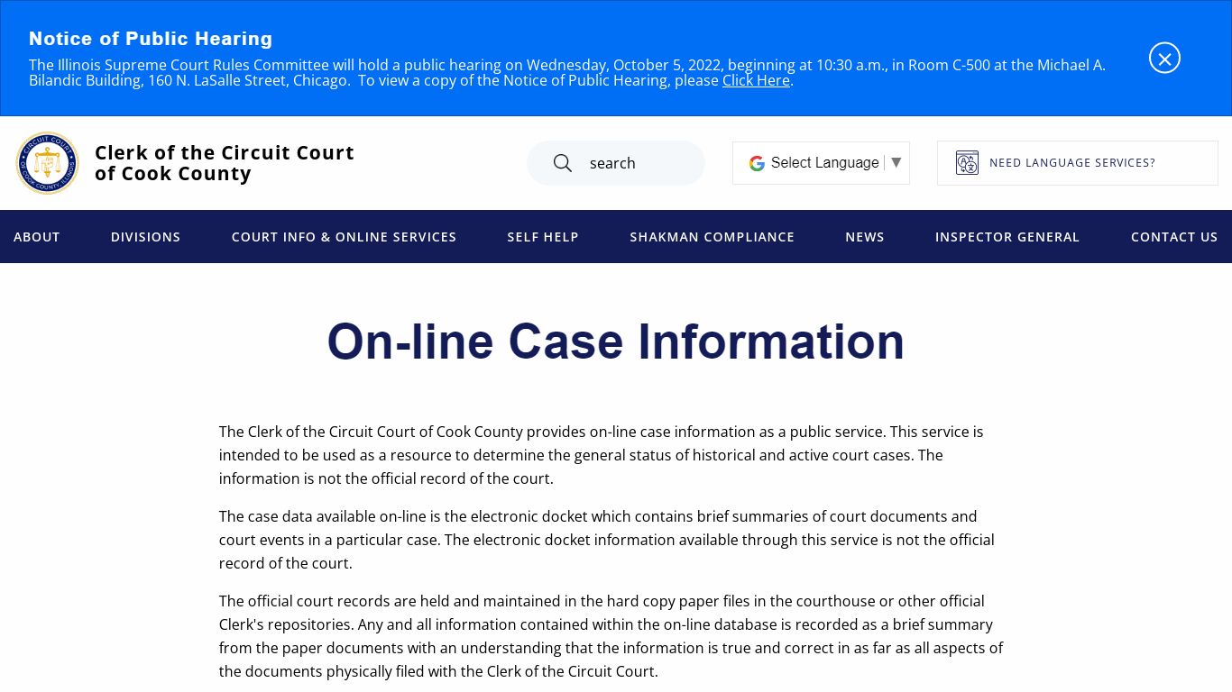 Online Case Search | Clerk of the Circuit Court of Cook County